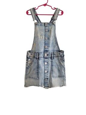 Justice Girls Light Wash Denim Overall Dress with Navy Lining